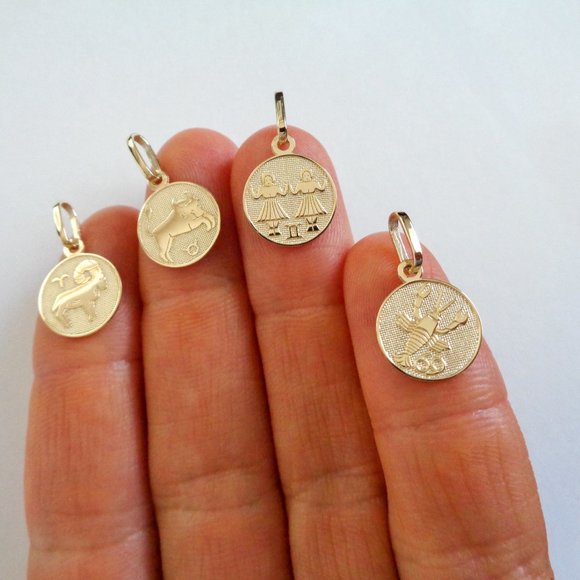 Solid Gold Horoscope Necklace 10K Real Gold Zodiac Charm with 18" Gold Box Chain - Picture 5 of 9